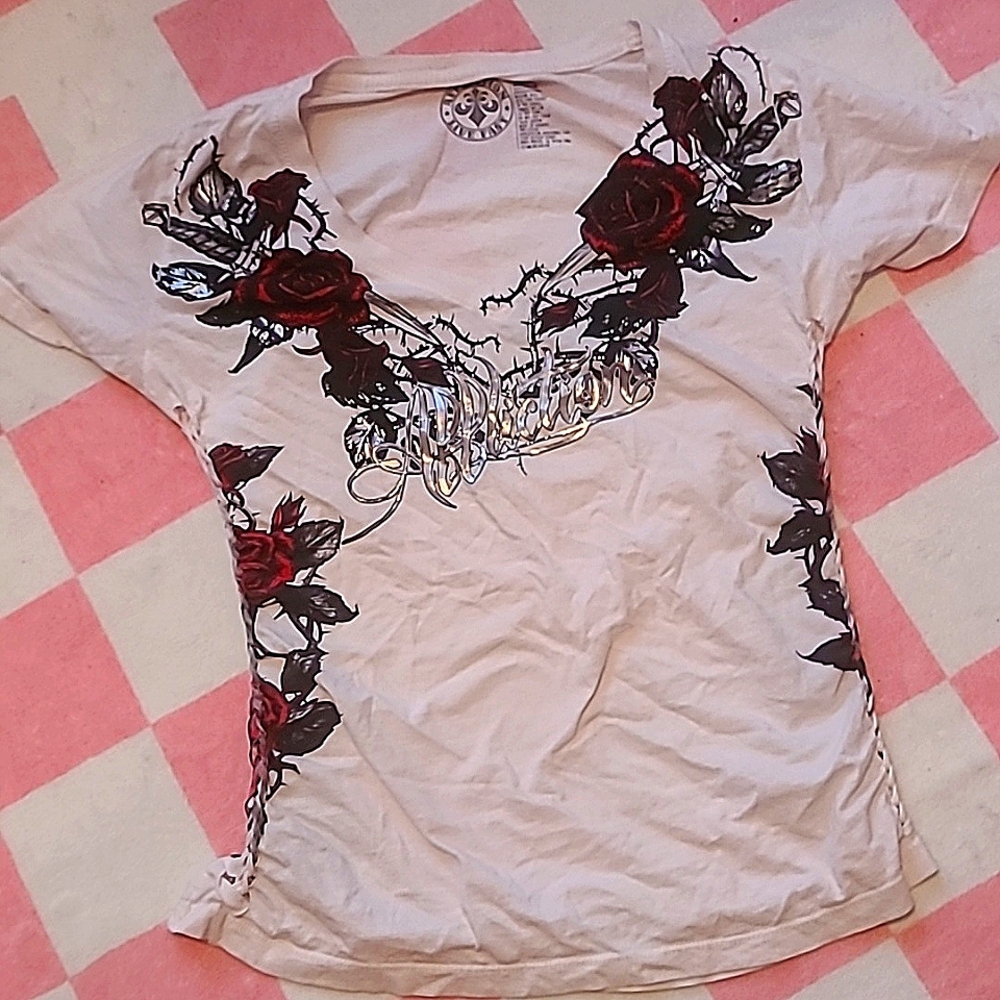 Affliction Live Fast roses blouse